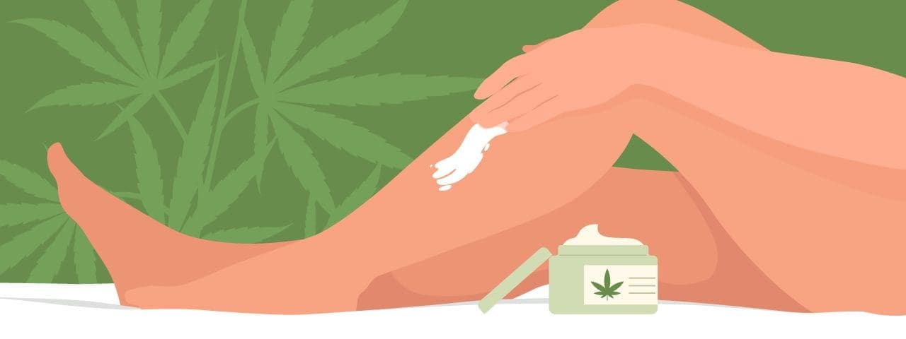 An illustration of a person applying a cannabis-infused cream to their leg muscle